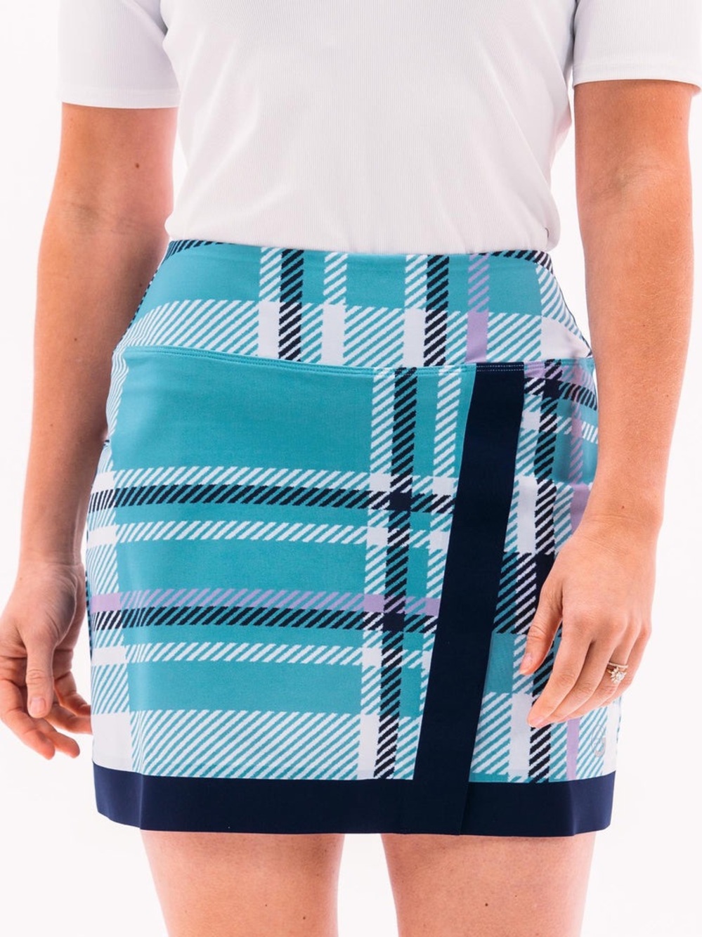 Plaid Mini Skirt with Teal Blue, Navy, Mauve and White Accents